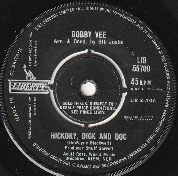 Bobby Vee : Hickory, Dick And Doc (7", Single)