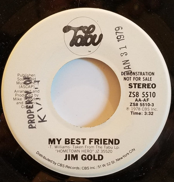 Jim Gold : My Best Friend (7", Single, Mono, Promo)