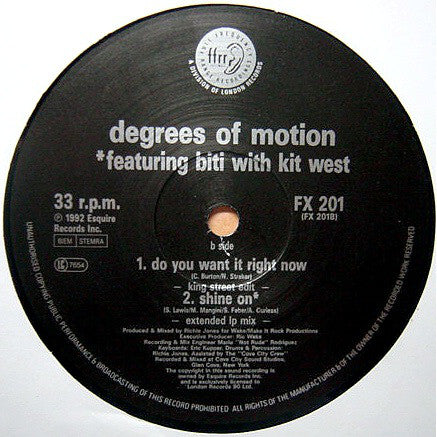 Degrees Of Motion Featuring Biti* : Soul Freedom (Free Your Soul) (12")