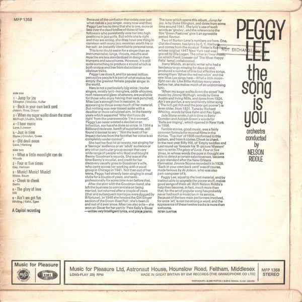 Peggy Lee : The Song Is You (LP, Album, RE)
