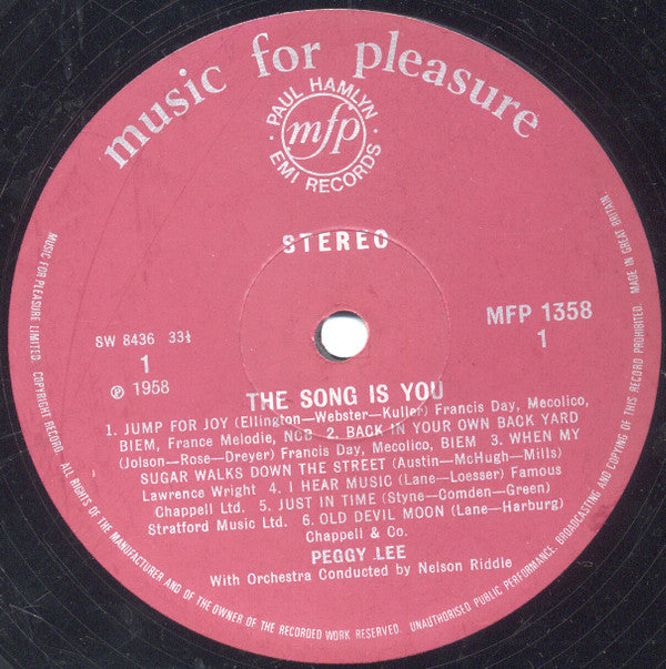 Peggy Lee : The Song Is You (LP, Album, RE)