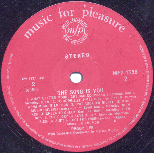 Peggy Lee : The Song Is You (LP, Album, RE)