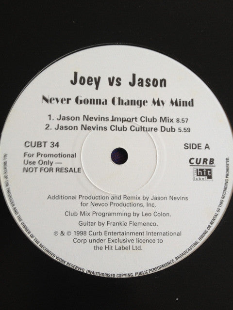 Joey Lawrence Vs Jason Nevins : Never Gonna Change My Mind  (12", Promo)