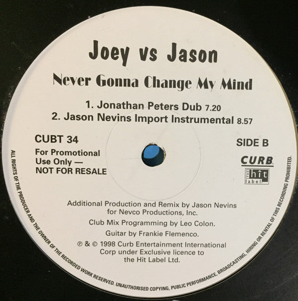 Joey Lawrence Vs Jason Nevins : Never Gonna Change My Mind  (12", Promo)