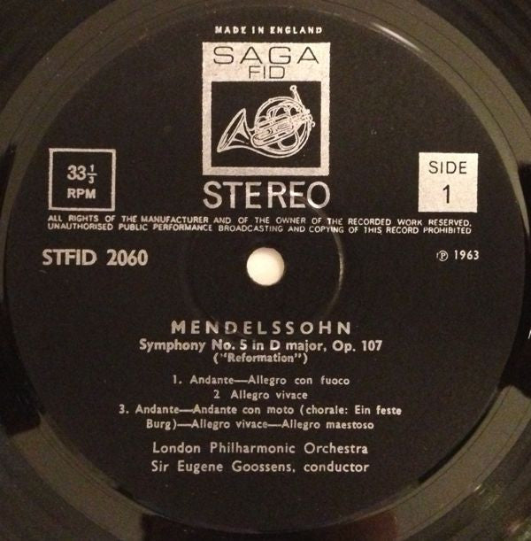Felix Mendelssohn-Bartholdy, London Philharmonic Orchestra, Sir Eugene Goossens, Emil Gilels, Большой Симфонический Оркестр Всесоюзного Радио, Kiril Kondrashin : Reformation Symphony - Piano Concerto No. 1 / Klavierkonzert Nr. 1 (LP)
