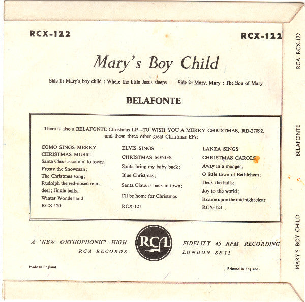 Harry Belafonte : Mary's Boy Child (7", EP)