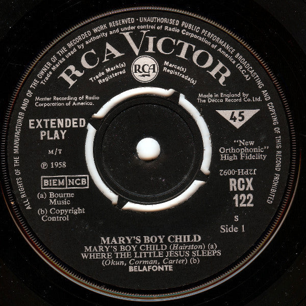 Harry Belafonte : Mary's Boy Child (7", EP)