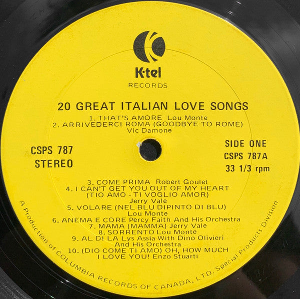 Various : Great Italian Love Songs (LP, Comp)
