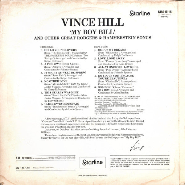 Vince Hill : My Boy Bill (LP, Album, RE, RP)