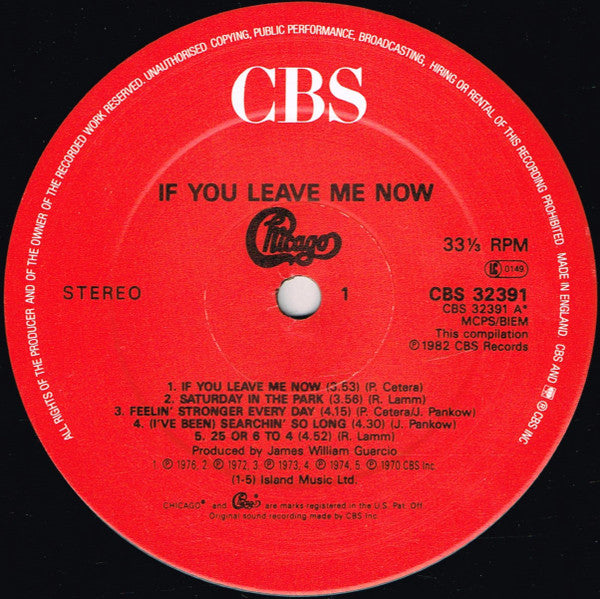 Chicago (2) : If You Leave Me Now (LP, Comp, RE)