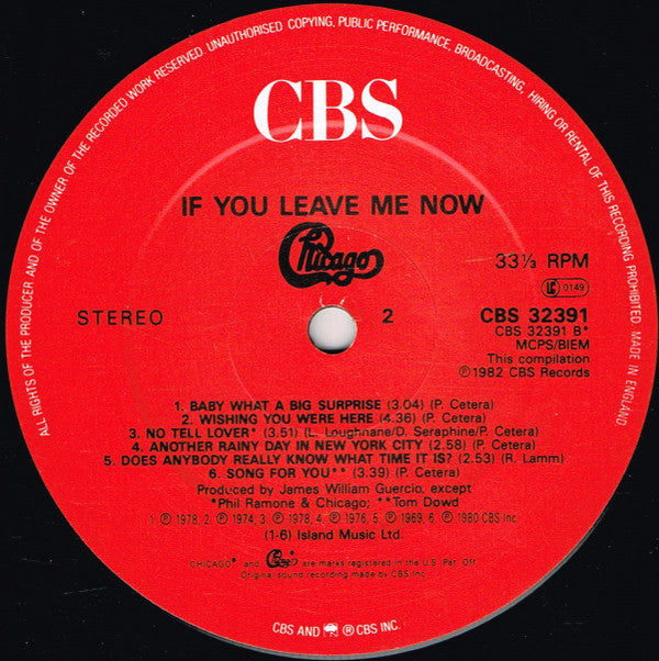 Chicago (2) : If You Leave Me Now (LP, Comp, RE)