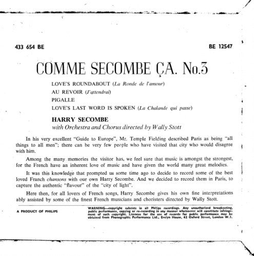 Harry Secombe : Comme Secombe Ça No. 3 (7", EP)