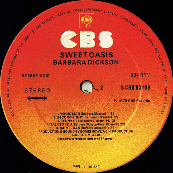 Barbara Dickson : Sweet Oasis (LP, Album)