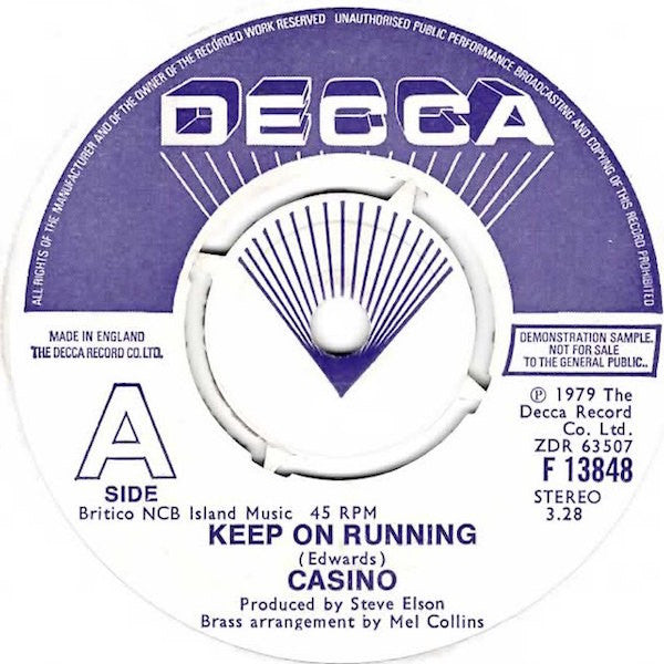 Casino (36) : Keep On Running  (7", Single, Promo)