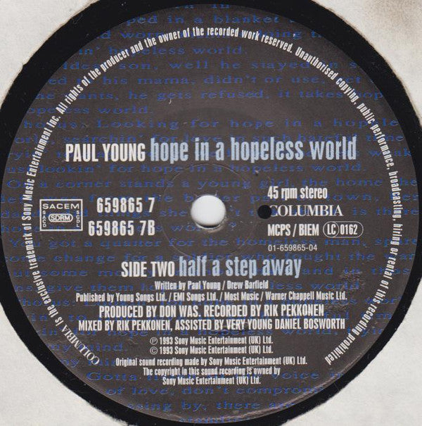 Paul Young : Hope In A Hopeless World (7", Single)