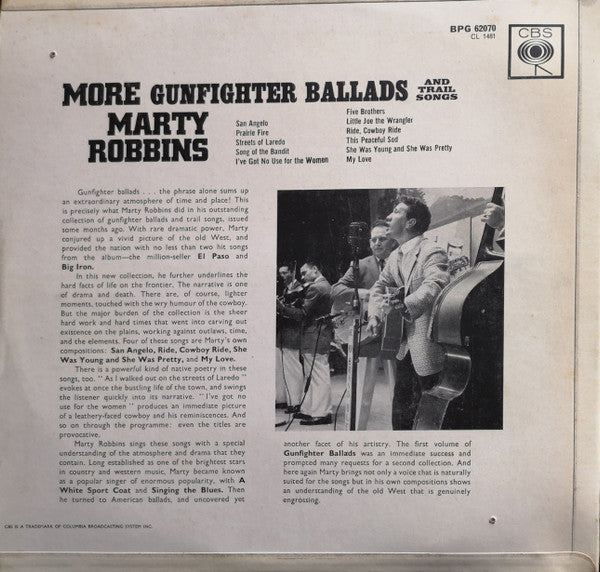 Marty Robbins : More Gunfighter Ballads And Trail Songs (LP, Mono, RE)