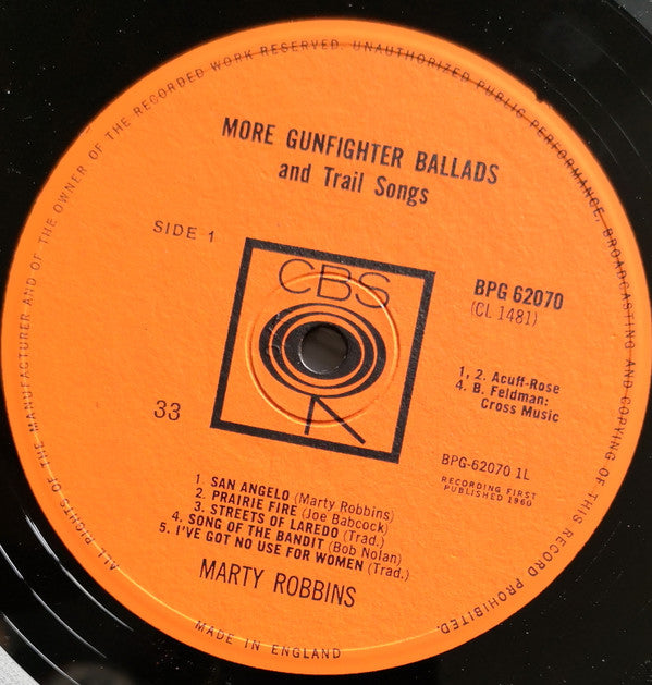 Marty Robbins : More Gunfighter Ballads And Trail Songs (LP, Mono, RE)
