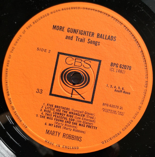 Marty Robbins : More Gunfighter Ballads And Trail Songs (LP, Mono, RE)