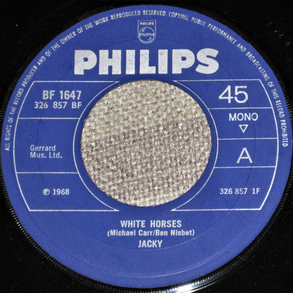 Jackie Lee (2) : White Horses (7", Single, Mono, Lar)