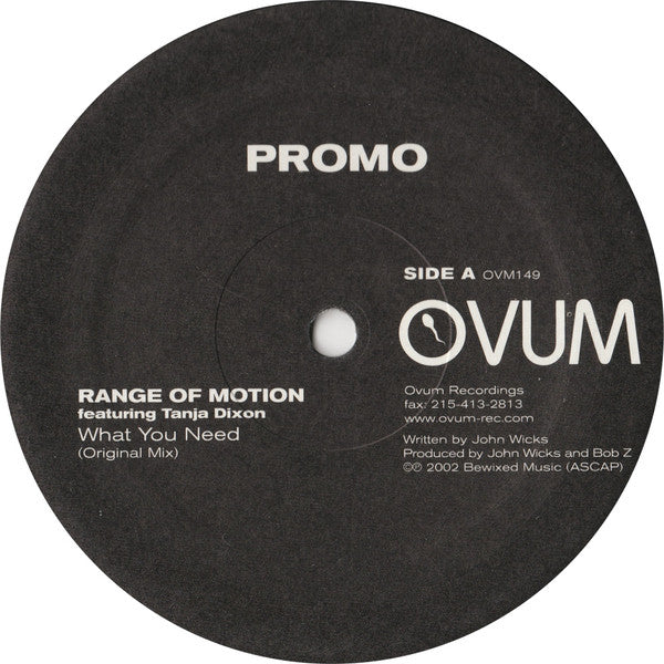 Range Of Motion Featuring Tanja Dixon : What You Need (12", Promo)