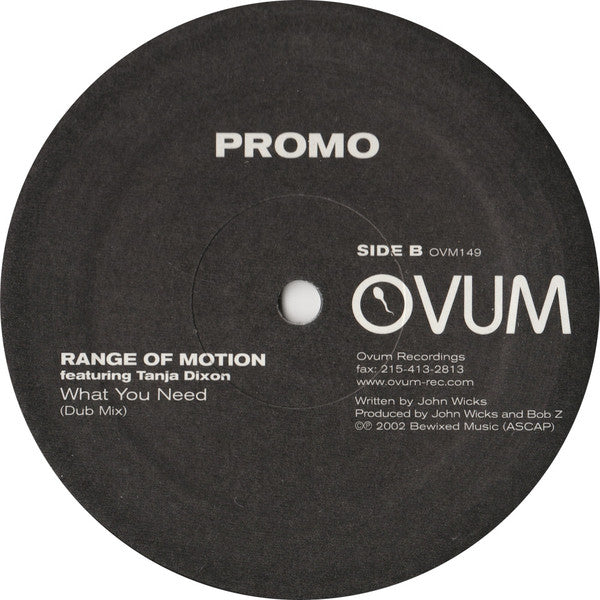 Range Of Motion Featuring Tanja Dixon : What You Need (12", Promo)