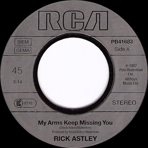 Rick Astley : When I Fall In Love / My Arms Keep Missing You (7", Single)