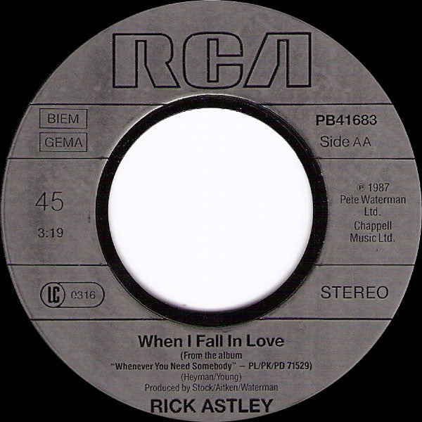Rick Astley : When I Fall In Love / My Arms Keep Missing You (7", Single)