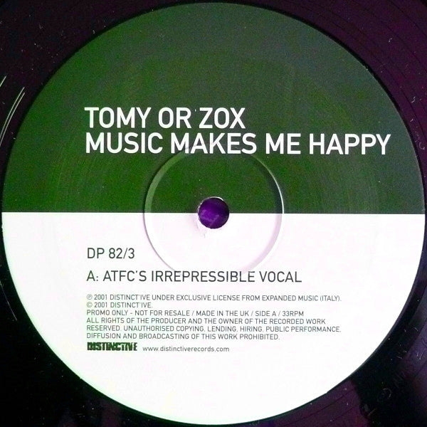 Tomy Or Zox : Music Makes Me Happy (12", Promo)
