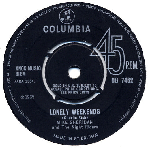 Mike Sheridan And The Nightriders : Here I Stand / Lonely Weekends (7", Single)