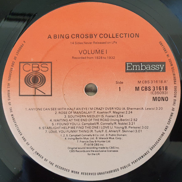 Bing Crosby : A Bing Crosby Collection - Volume I (LP, Comp, Mono)
