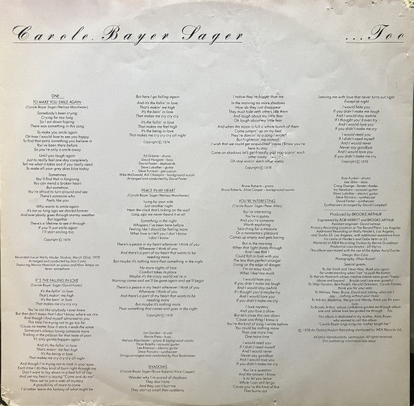 Carole Bayer Sager : ...Too (LP, Album)