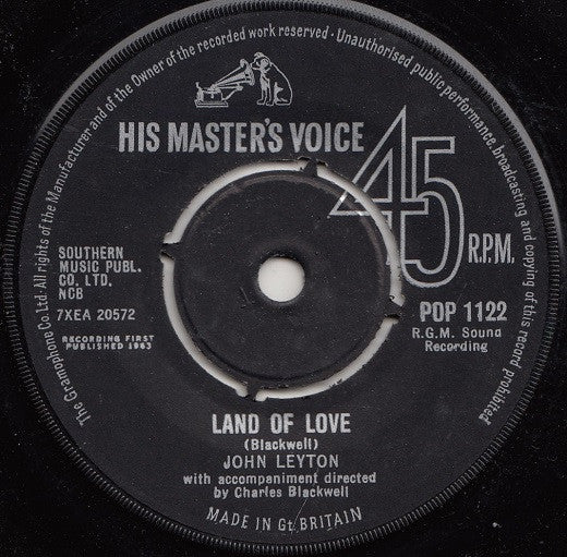 John Leyton : Cupboard Love (7", Single, RE, RP)