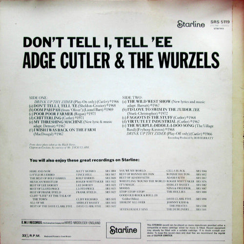 Adge Cutler & The Wurzels : Don't Tell I, Tell 'Ee (LP, Album)
