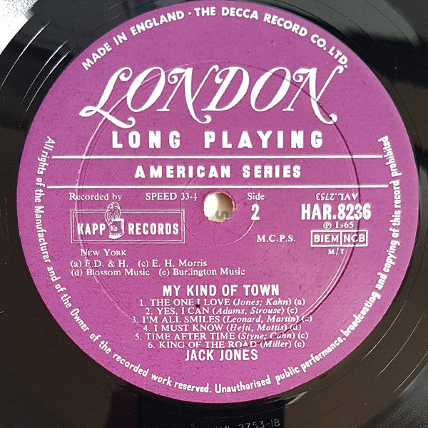Jack Jones : My Kind Of Town (LP, Album, Mono)