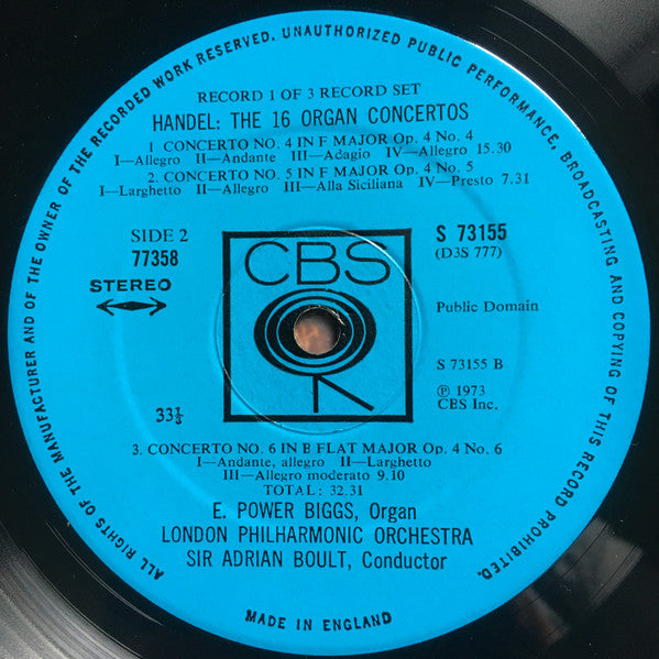 Georg Friedrich Händel, E. Power Biggs, Sir Adrian Boult, London Philharmonic Orchestra : The Sixteen Organ Concertos (3xLP + Box)