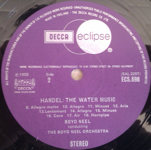 Georg Friedrich Händel, Boyd Neel, The Boyd Neel Orchestra : The Water Music (LP)