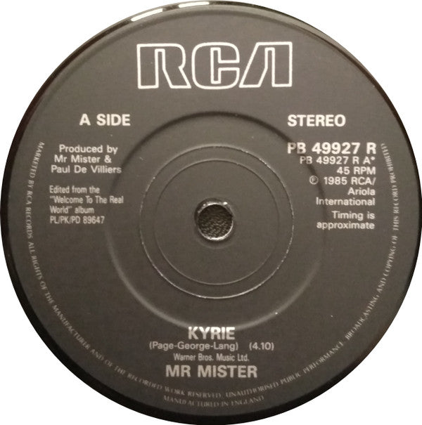 Mr. Mister : Kyrie (7", Single, Pos)