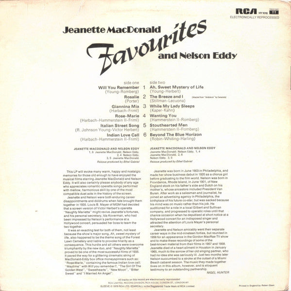 Jeanette MacDonald And Nelson Eddy : Favourites (LP, Comp)