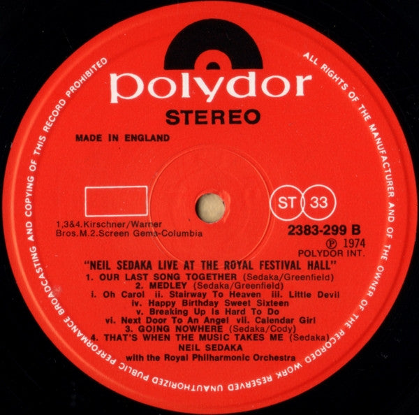 Neil Sedaka With Royal Philharmonic Orchestra : Live At The Royal Festival Hall (LP)