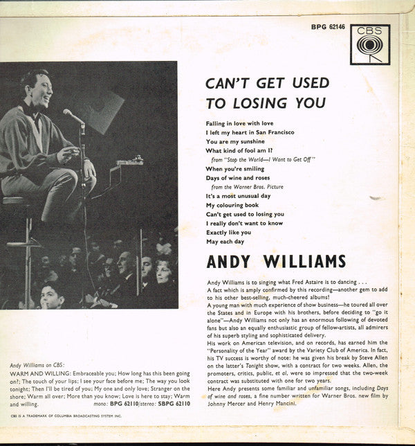 Andy Williams : Can't Get Used To Losing You (LP, Album, Mono)