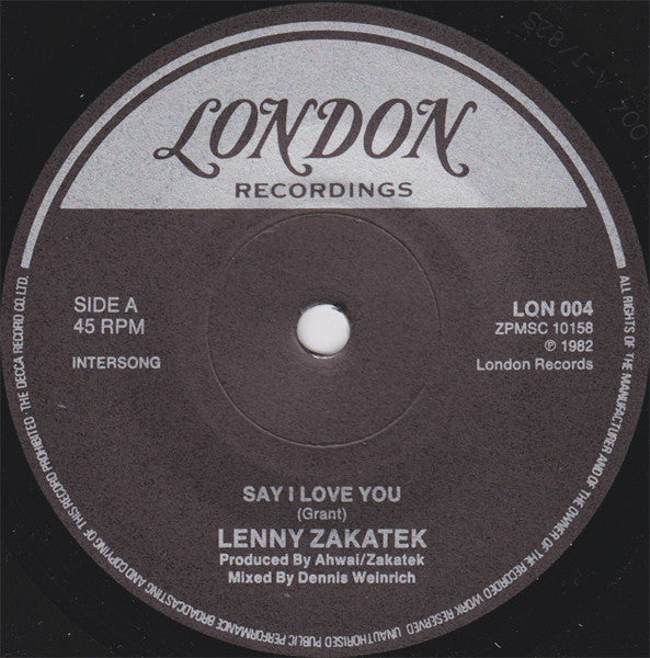 Lenny Zakatek : Say I Love You (7", Single)