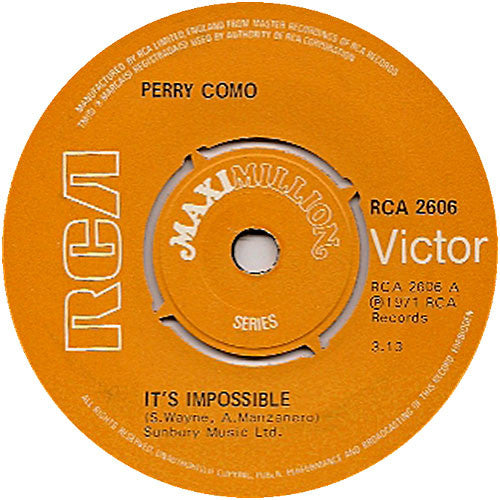 Perry Como : It's Impossible (7", Maxi)