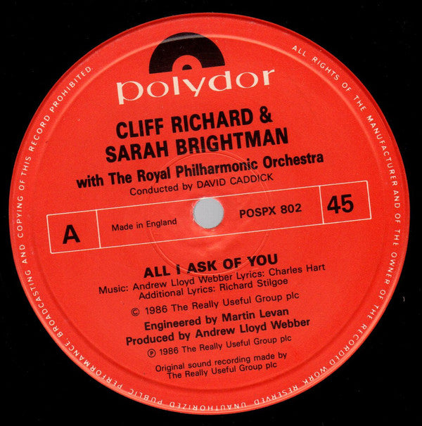 Cliff Richard, Sarah Brightman : All I Ask Of You (12")