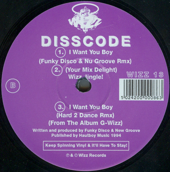 Disscode : I Want You Boy (12")