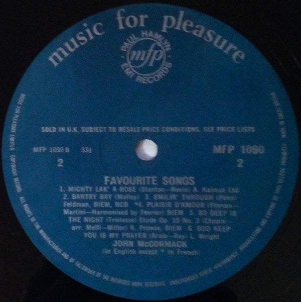 John McCormack (2) : Sings Your Favourite Songs (LP, Comp, Mono)