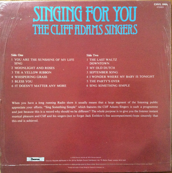 The Cliff Adams Singers : Singing For You (LP, Comp)