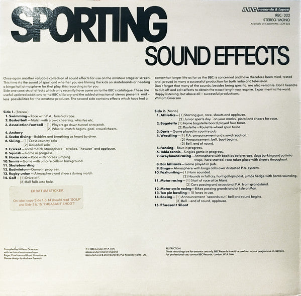 No Artist : Sporting Sound Effects (LP, Mono)