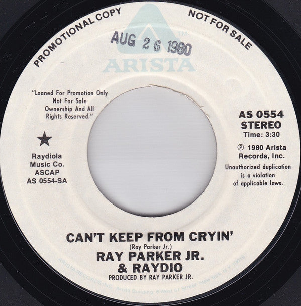 Raydio : Can't Keep From Cryin'  (7", Mono, Promo, Styrene, Ter)