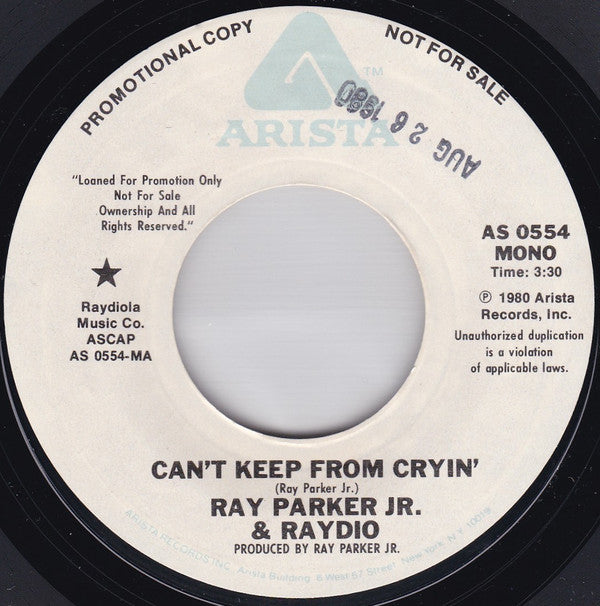 Raydio : Can't Keep From Cryin'  (7", Mono, Promo, Styrene, Ter)