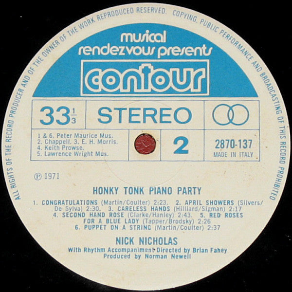 Nick Nicholas : Honky Tonk Piano Party (LP, Album, Mad)